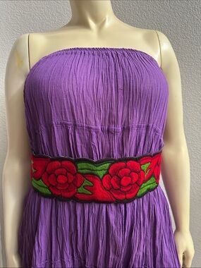RED  Embroidered Floral Mexican Belt ONE SIZE